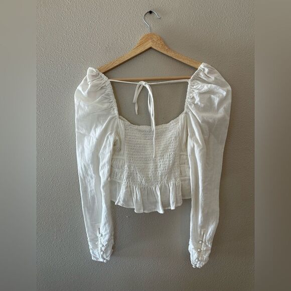 Free People Chloe Cotton V Neck White Smocked Back Boho Crop Top Size S - Picture 7 of 8
